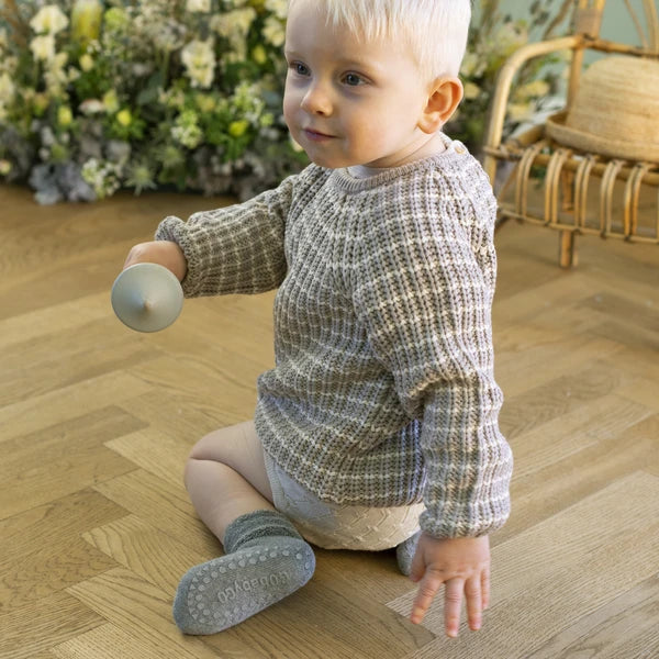 GoBabyGo cotton Terry non-slip socks with rubber pads in light grey melange