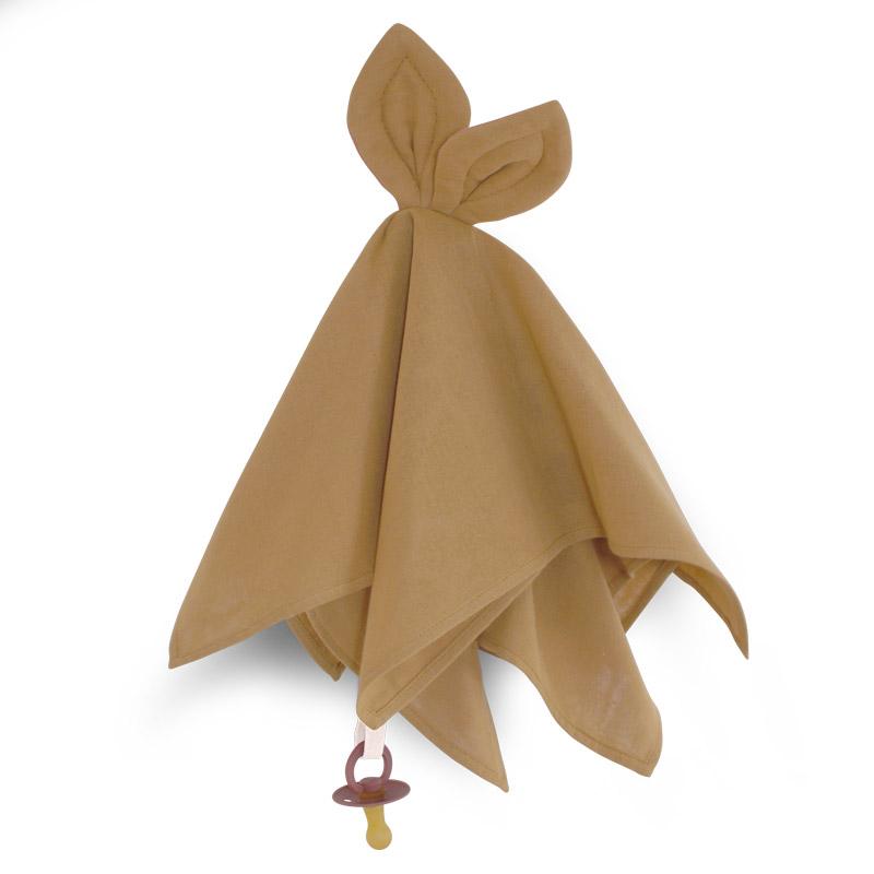Honey mustard yellow cloth with bunny ears and dummy