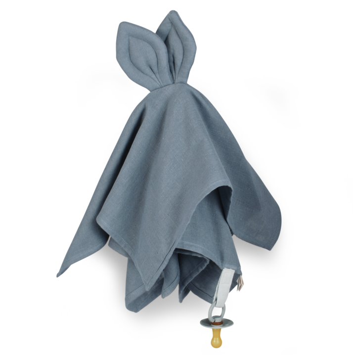 Blue cloth with bunny ears and dummy