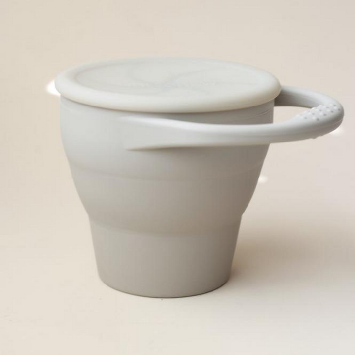 Creme beige little chew silicone snack cup with lid with handle for toddler snacks