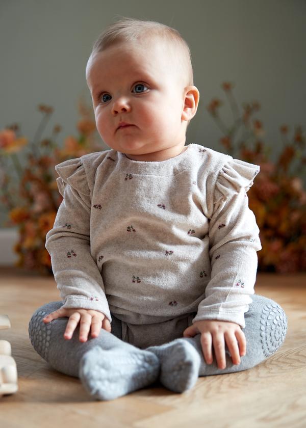 GoBabyGo teddy cotton crawling tights winter with non-slip pads in grey