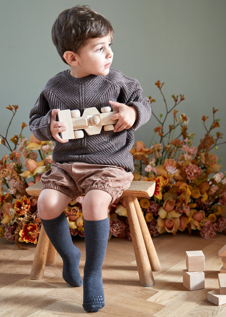 GoBabyGo Non-slip Wool winter socks for babies and toddler with rubber pads in dark grey black