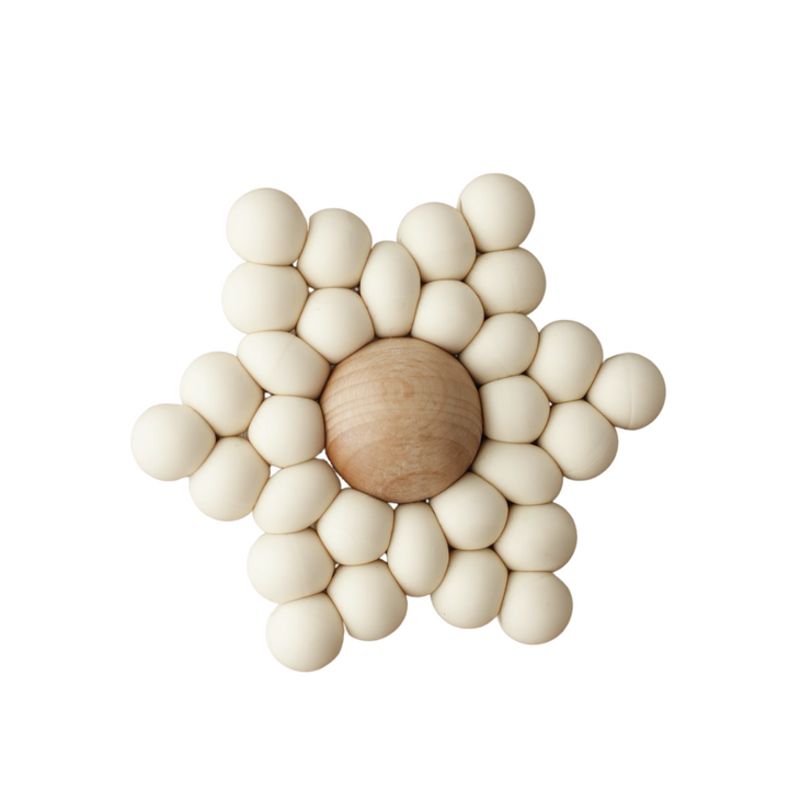Beige Star silicone and wood teether for baby