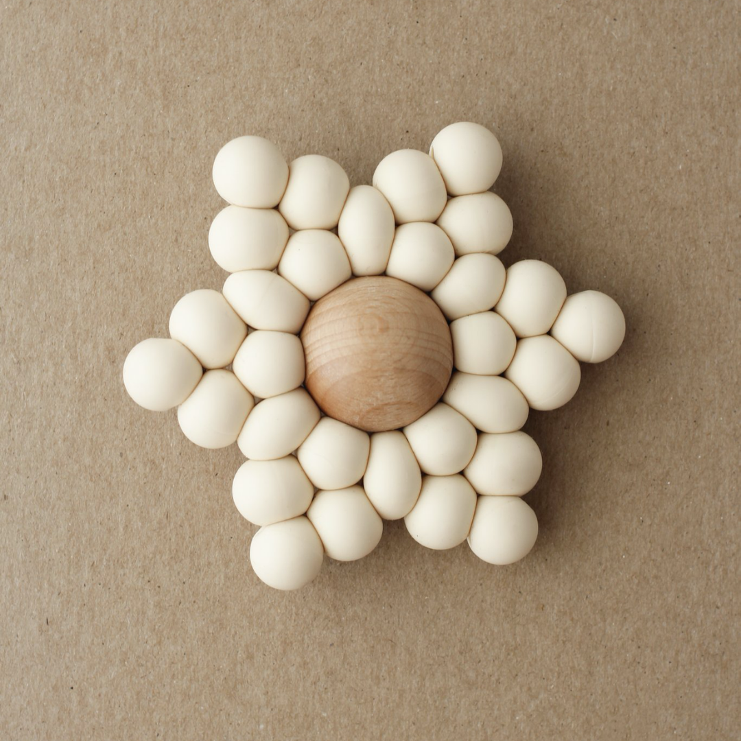 Beige Star silicone and wood teether for baby