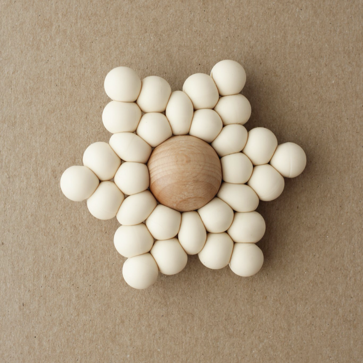 Beige Star silicone and wood teether for baby