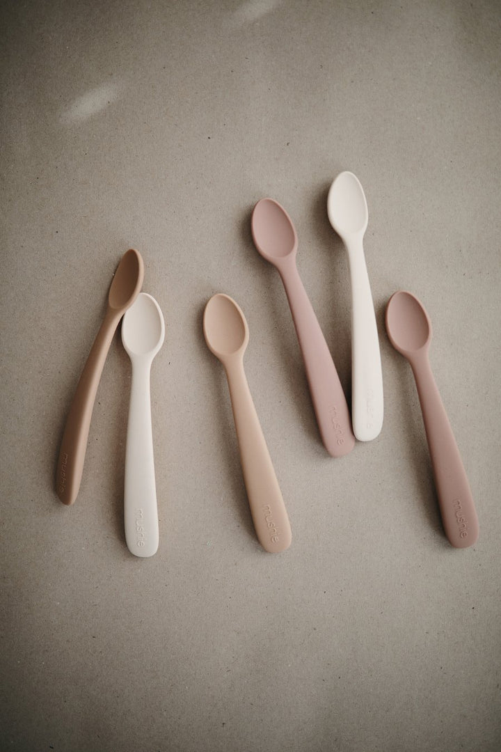 Natural, white beige and blush pink rose baby spoon set