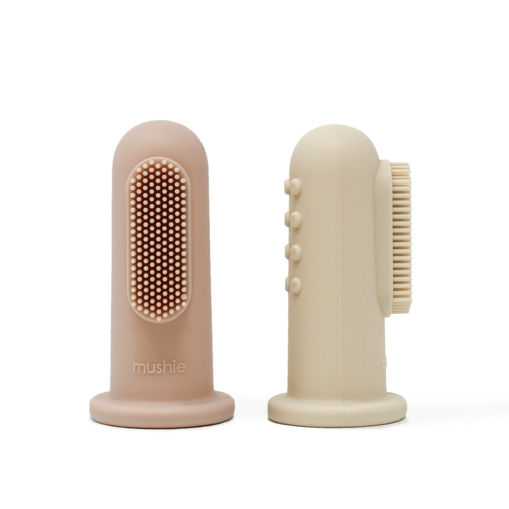 Pink and beige baby finger toothbrush