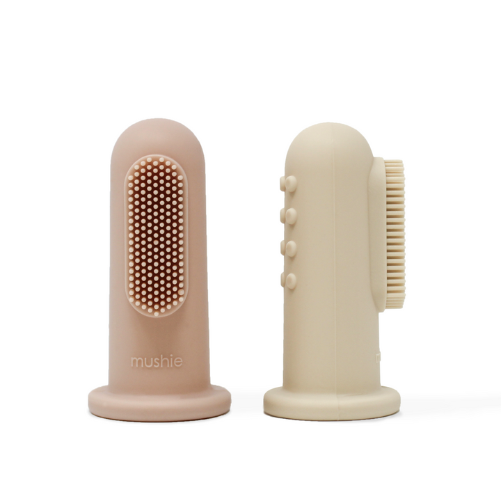 Pink and beige baby finger toothbrush 