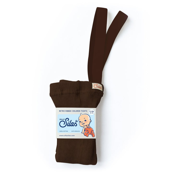 Silly Silas brown cotton ribbed tights with braces/suspenders