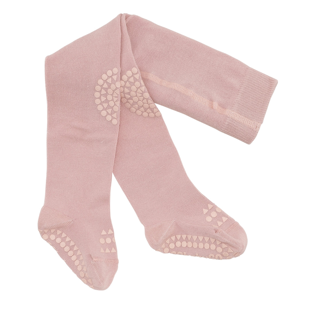 GoBabyGo teddy cotton crawling tights winter with non-slip pads in dusty rose pink blush