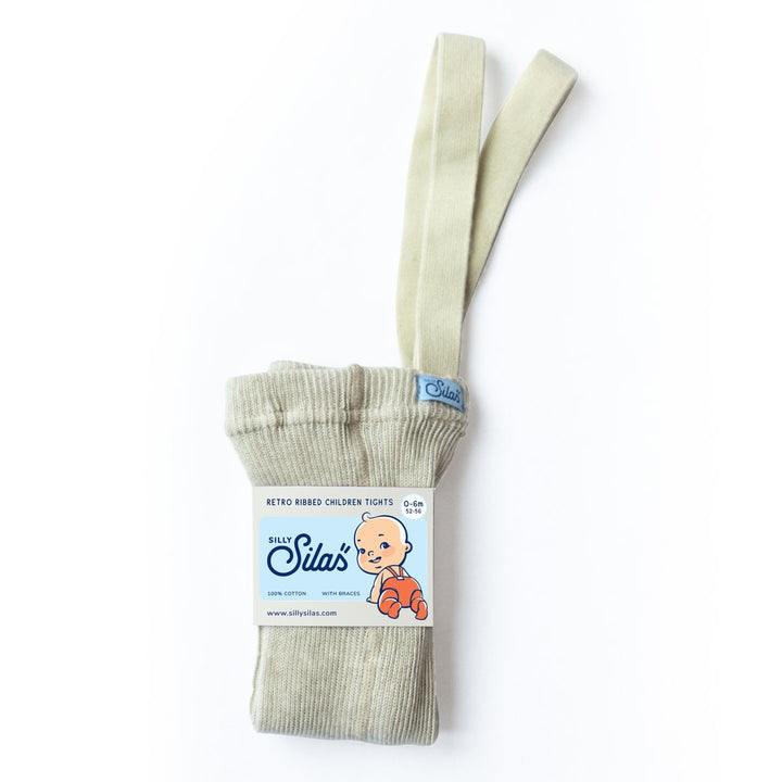 Silly Silas cream beige white cotton ribbed tights with braces/suspenders
