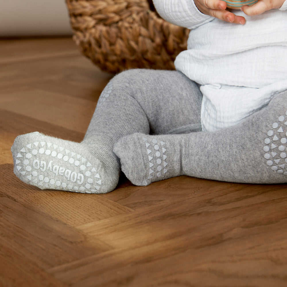GoBabyGo teddy cotton crawling tights winter with non-slip pads in grey