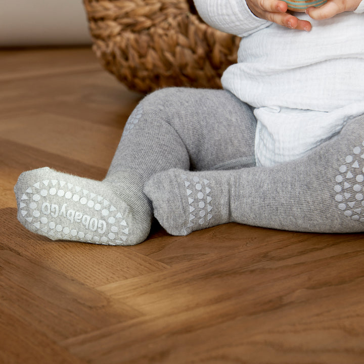 GoBabyGo teddy cotton crawling tights winter with non-slip pads in grey
