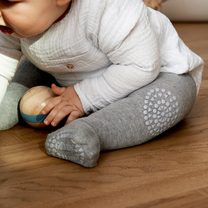 GoBabyGo teddy cotton crawling tights winter with non-slip pads in grey