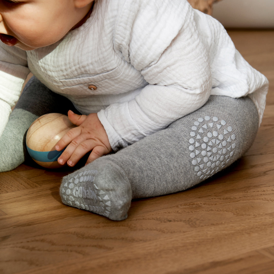 GoBabyGo teddy cotton crawling tights winter with non-slip pads in grey