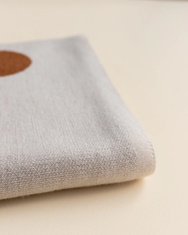 Hvid Knitwear organic merino wool baby kids blanket Edie pattern large polkadot in oat beige sand neutral rust for newborn
