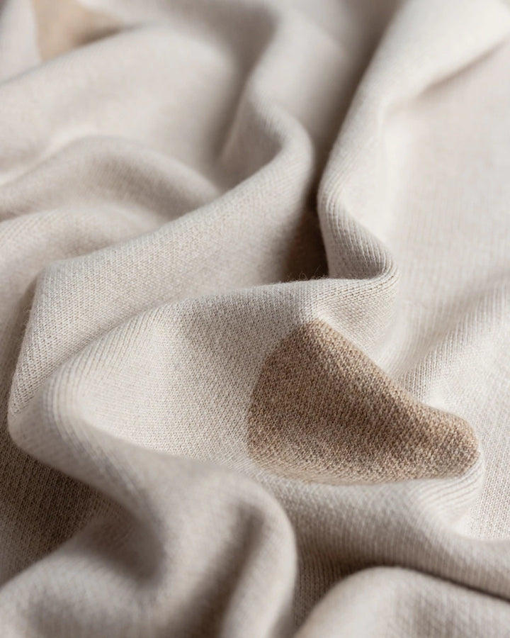 Hvid Knitwear organic merino wool baby kids blanket Edie pattern large polkadot in oat beige sand neutral for newborn