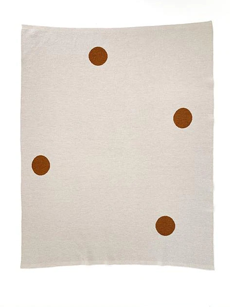 Hvid Knitwear organic merino wool baby kids blanket Edie pattern large polkadot in oat beige sand neutral rust for newborn