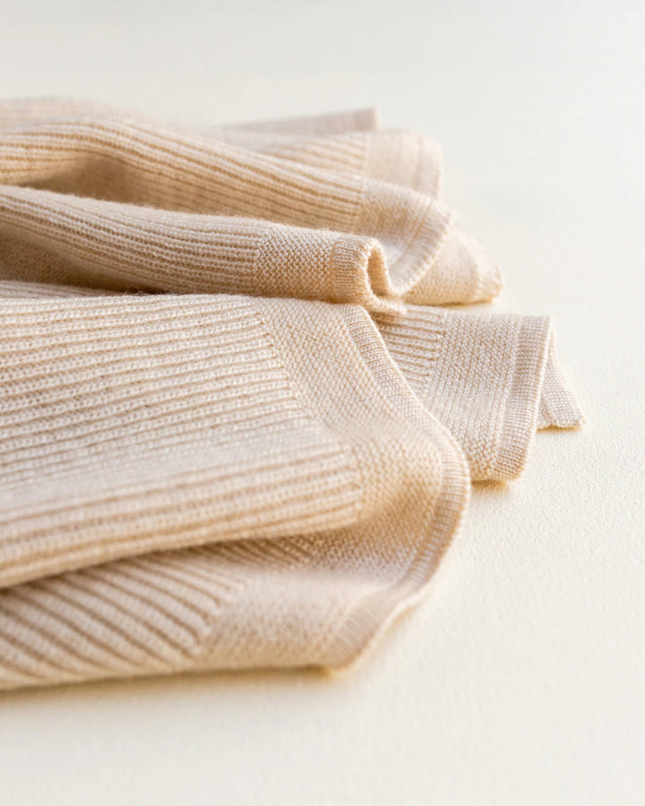 Hvid Knitwear organic merino wool baby kids blanket Felix rib in natural oat sand neutral for newborn