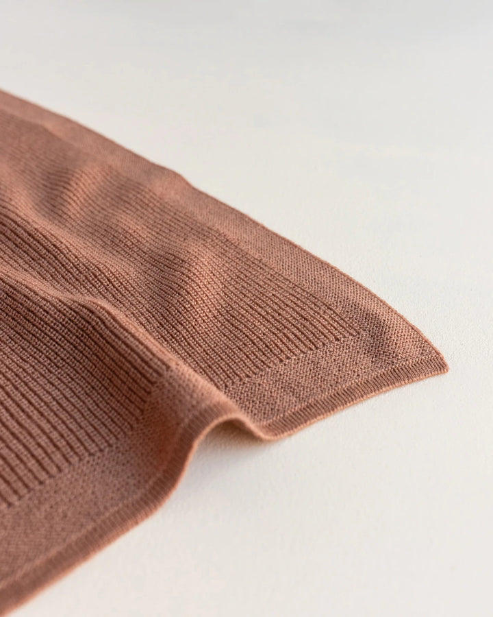 Hvid Knitwear organic merino wool baby kids blanket Felix rib in terracotta brown neutral for newborn