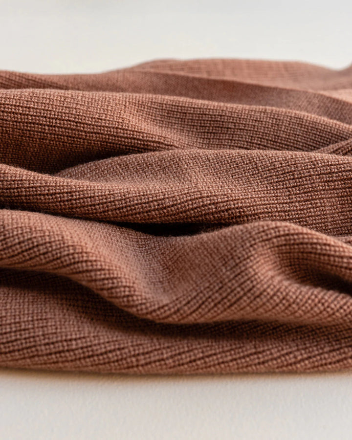 Hvid Knitwear organic merino wool baby kids blanket Felix rib in terracotta brown neutral for newborn