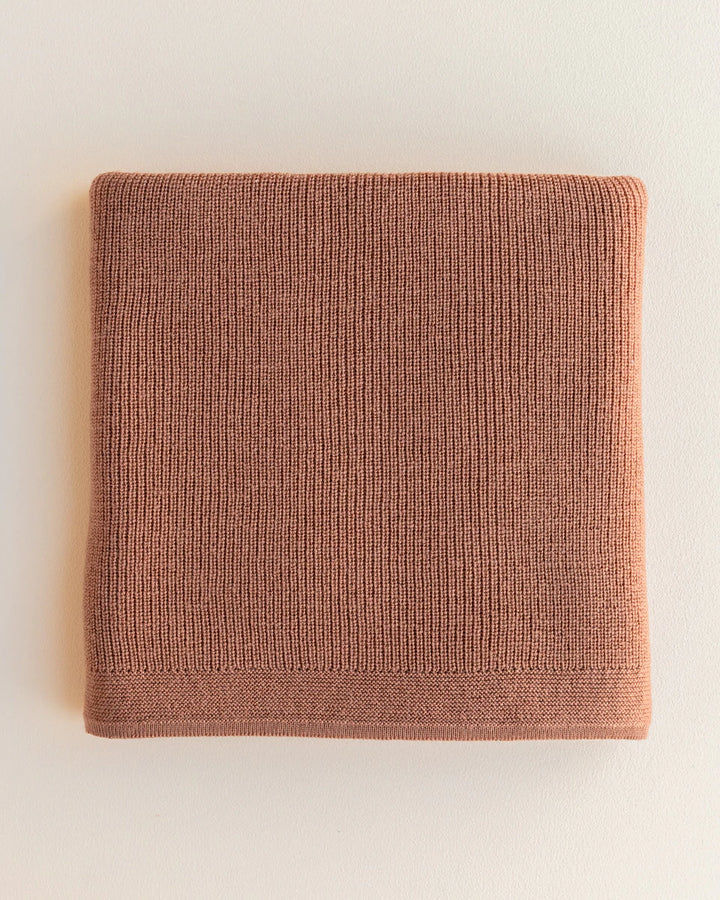 Hvid Knitwear organic merino wool baby kids blanket Felix rib in terracotta brown neutral for newborn