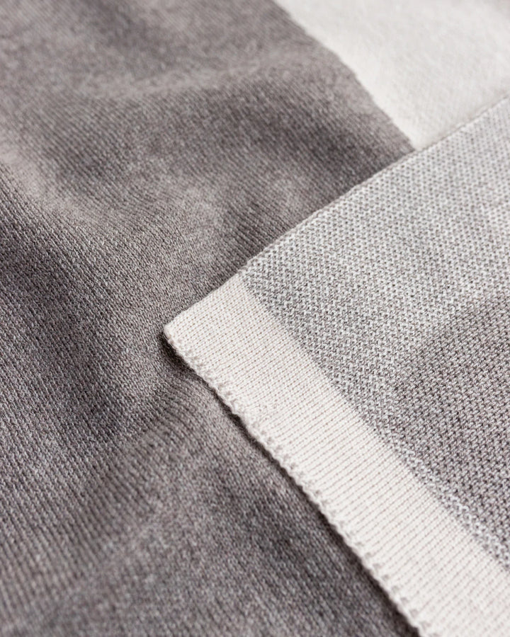 Hvid Knitwear organic merino wool large baby kids blanket Folie in otter sand with modern geometric pattern for newborn