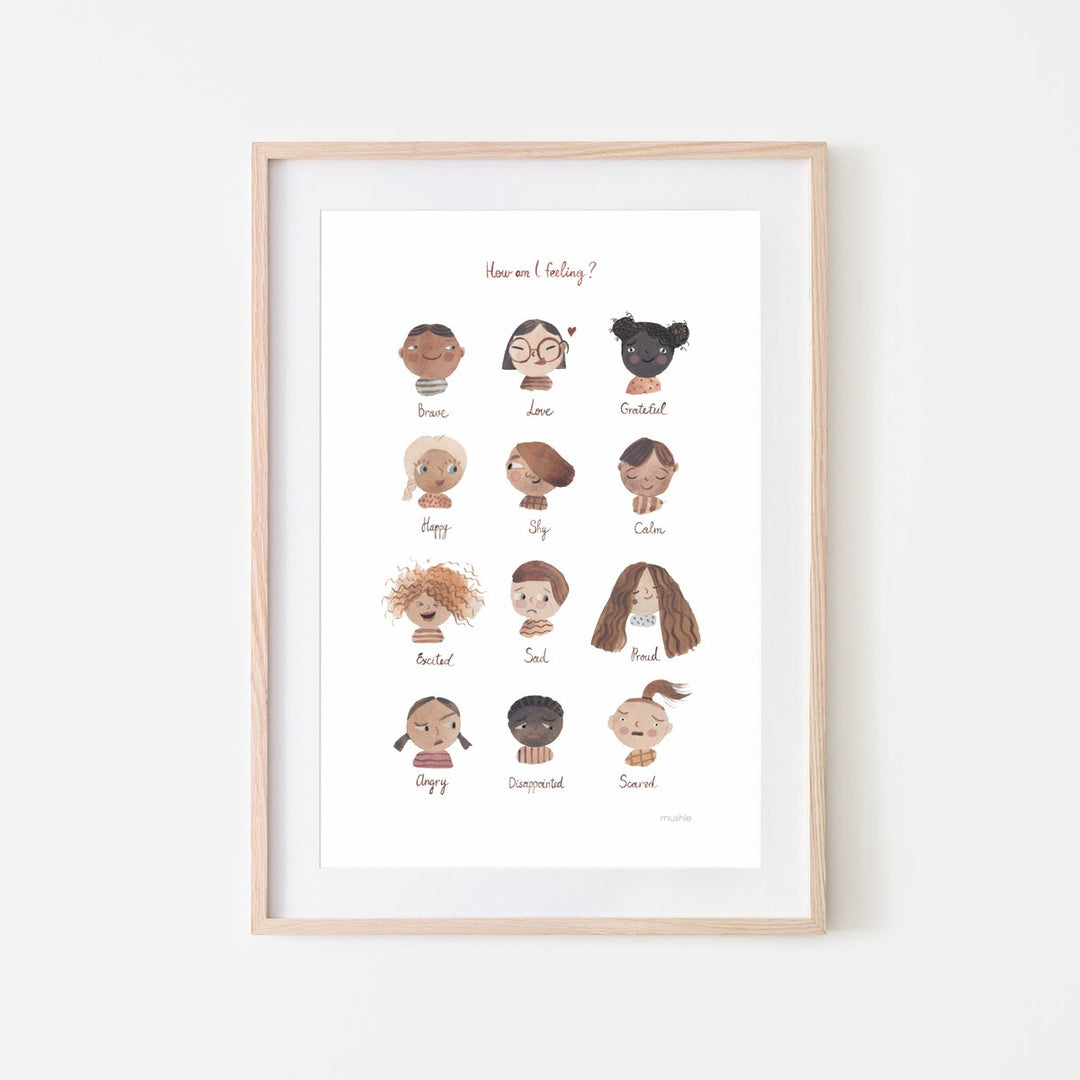Poster with feelings emotions illustrations in birch picture frame 