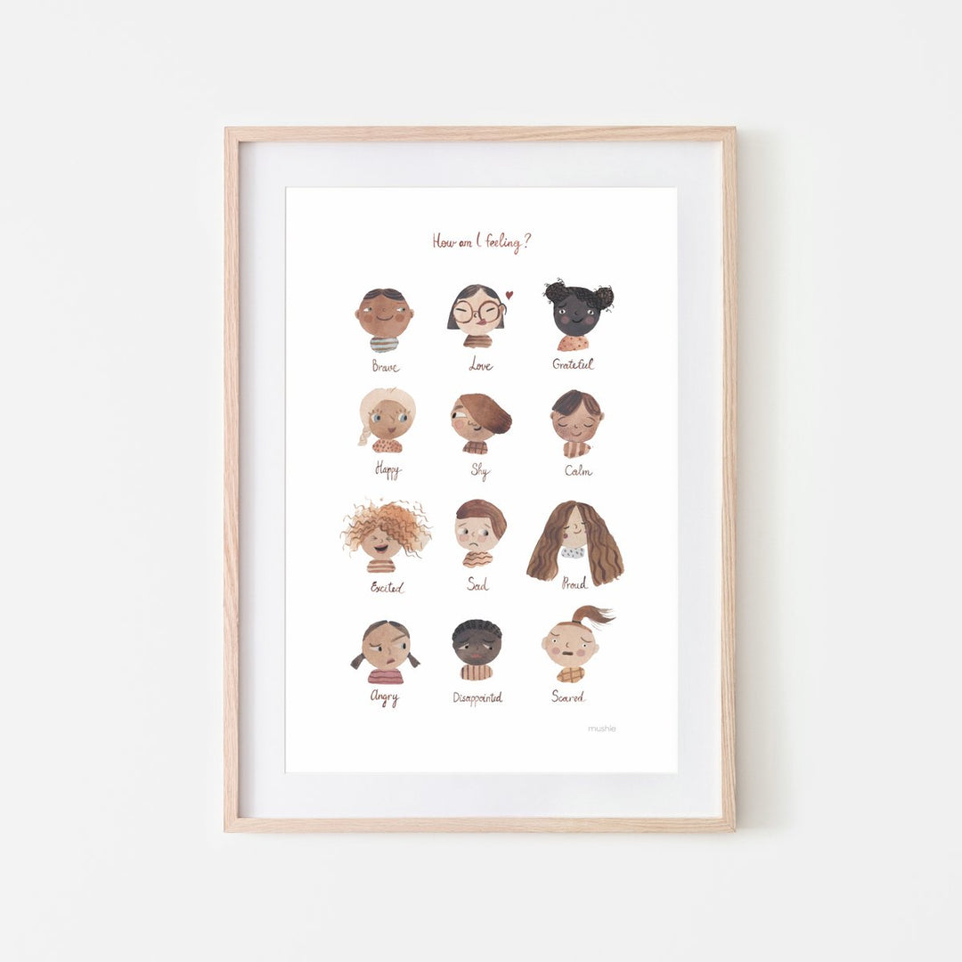 Poster with feelings emotions illustrations in birch picture frame