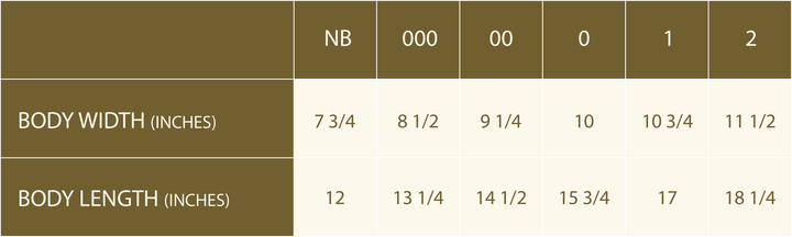 Grown clothing size chart