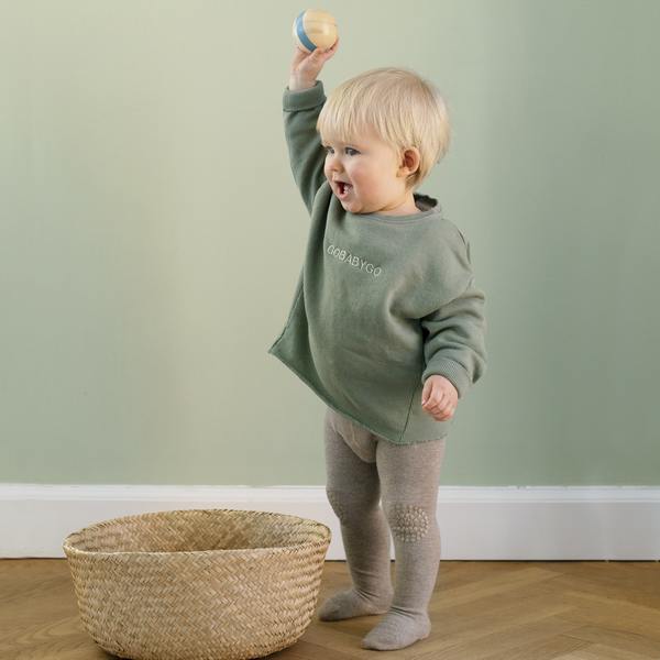 GoBabyGo teddy cotton crawling tights winter with non-slip pads in sand beige neutral