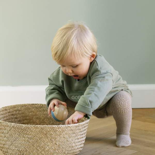 GoBabyGo teddy cotton crawling tights winter with non-slip pads in sand beige neutral