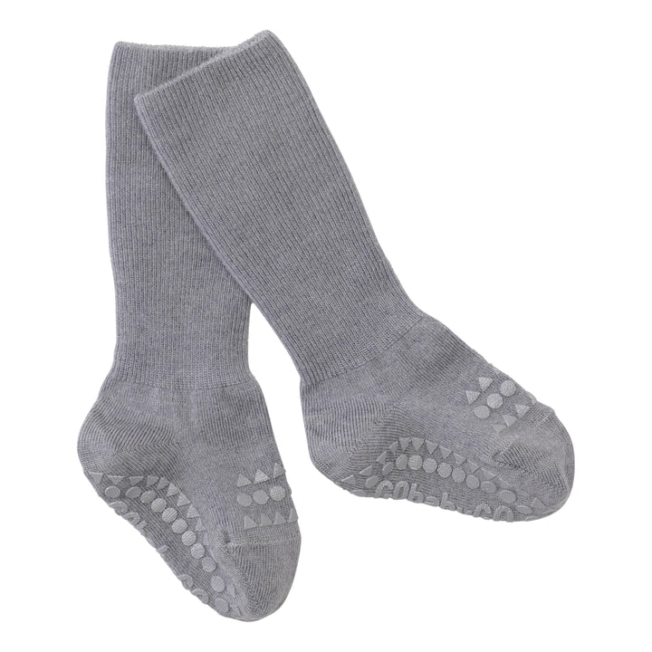 GoBabyGo Non-slip Wool winter socks for babies and toddler with rubber pads in light grey