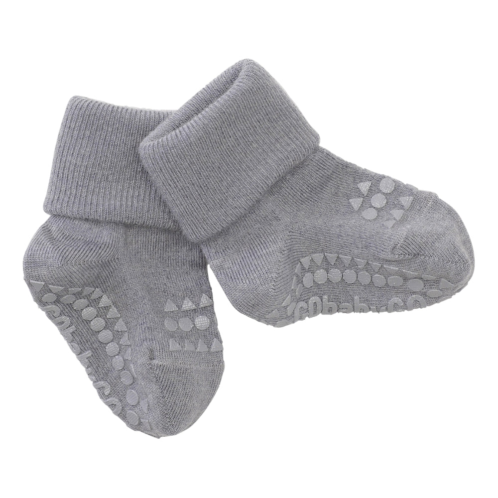 GoBabyGo Non-slip Wool winter socks for babies and toddler with rubber pads in light grey