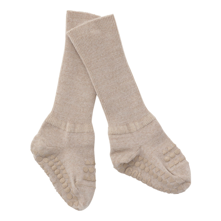 GoBabyGo Non-slip Wool winter socks for babies and toddler with rubber pads in sand beige neutral