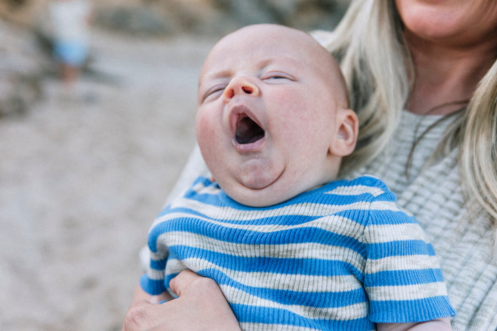 Grown blue striped baby boy bodysuit romper