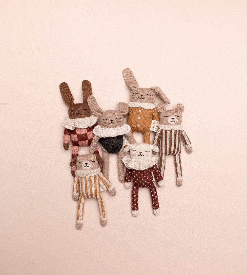 Main sauvage bunny soft toy in blackk overalls baby gift