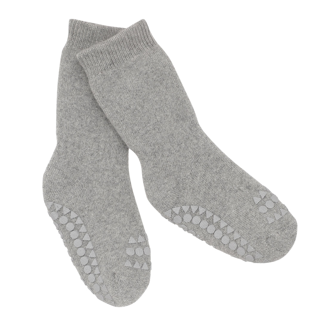 GoBabyGo cotton Terry non-slip socks with rubber pads in light grey melange