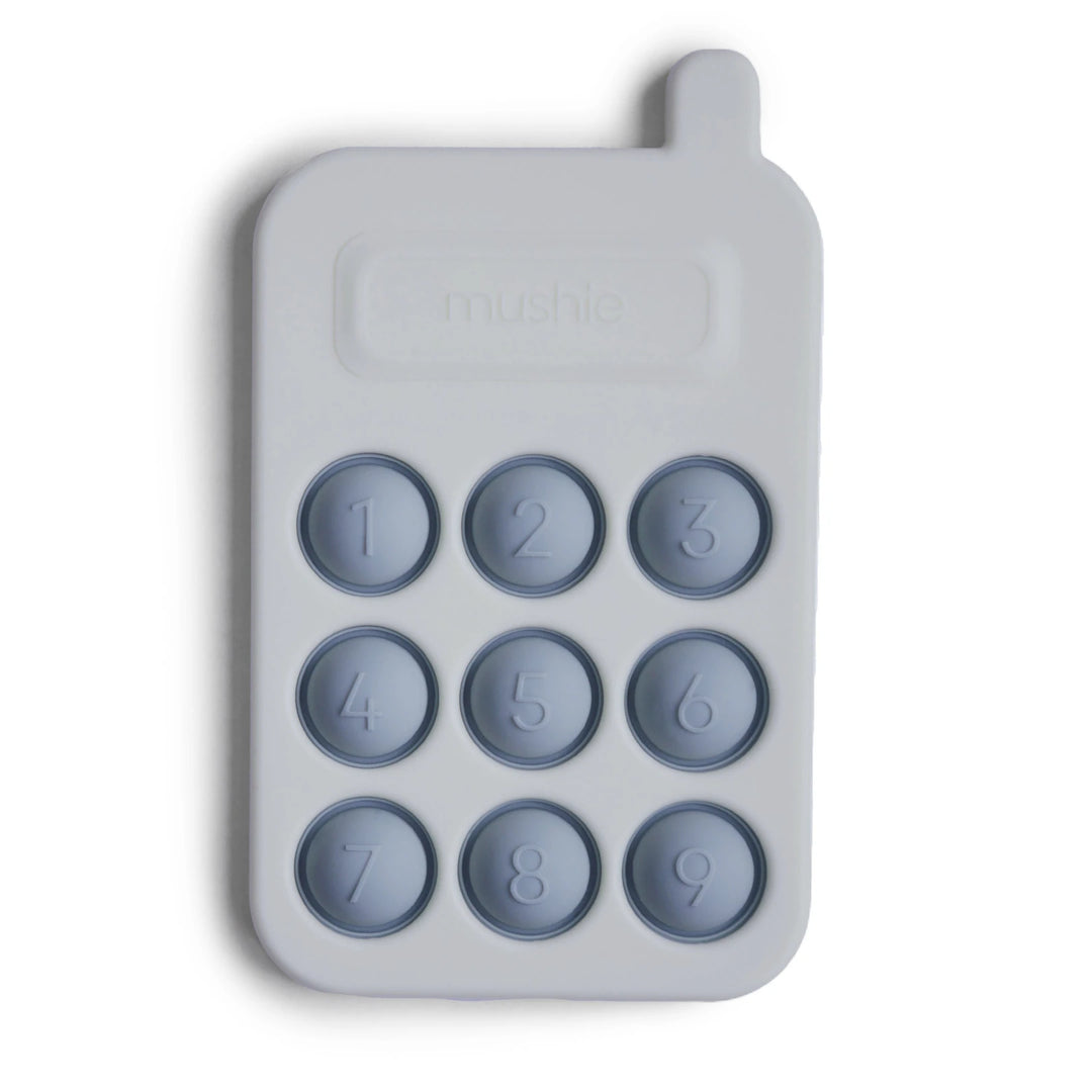 Mushie phone press toy popper sensory indoor fine motor play fidget baby numbers numeracy mobile phone silicone