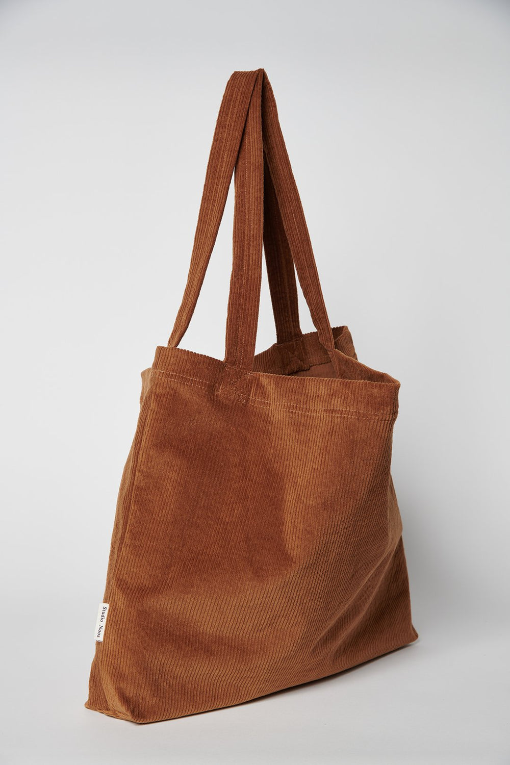 Large shopper bag with handles brown rib fabric