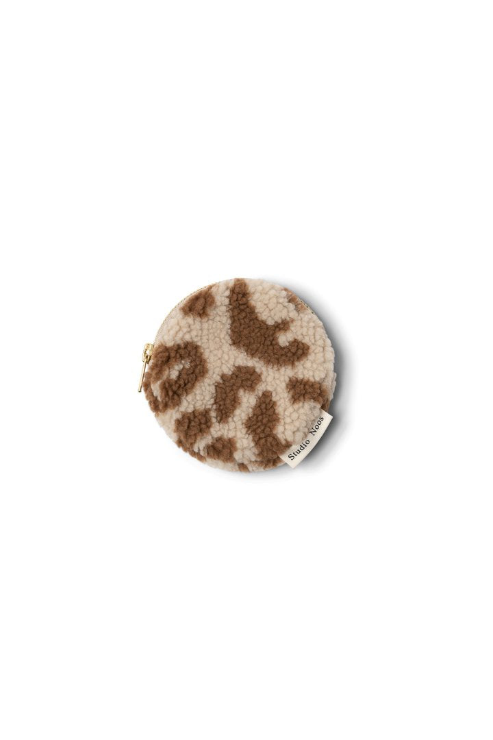 Teddy beige ecru and brown leopard print coin purse wallet