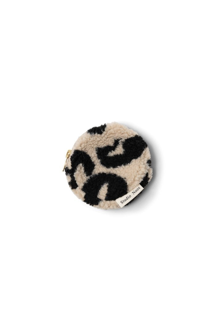 Teddy wallet coin pouch with zip in ecru beige and black