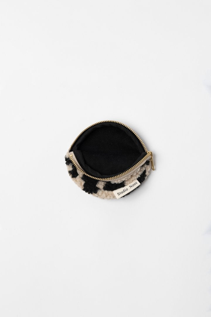 Teddy wallet coin pouch with zip in ecru beige and black