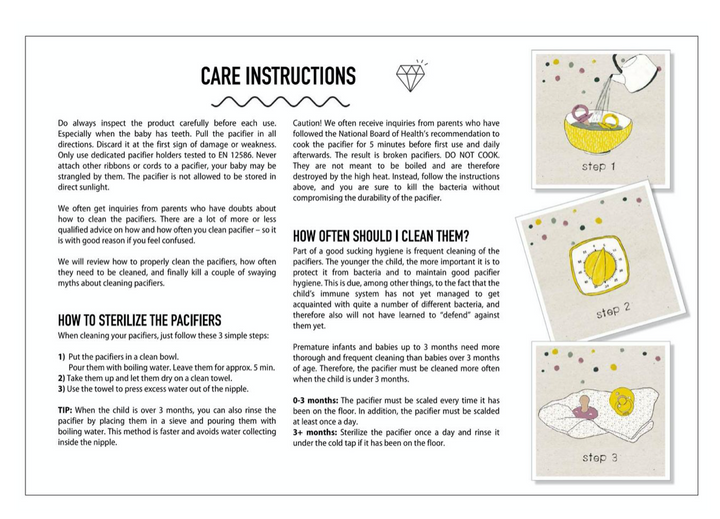 BIBS dummy pacifier care sterilising, sterilizing cleaning instructions