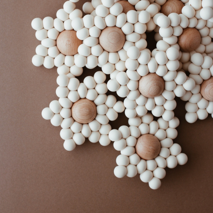 Beige Star silicone and wood teether for baby
