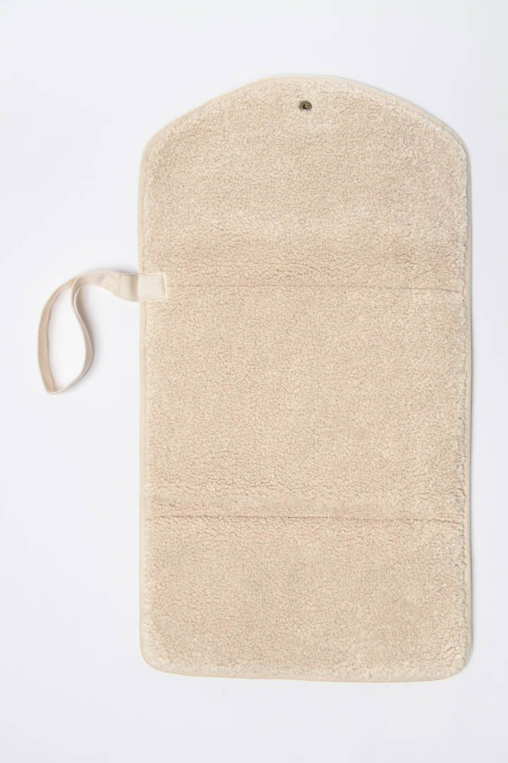 Beige white cream ecru  chunky teddy change mat portable with strap