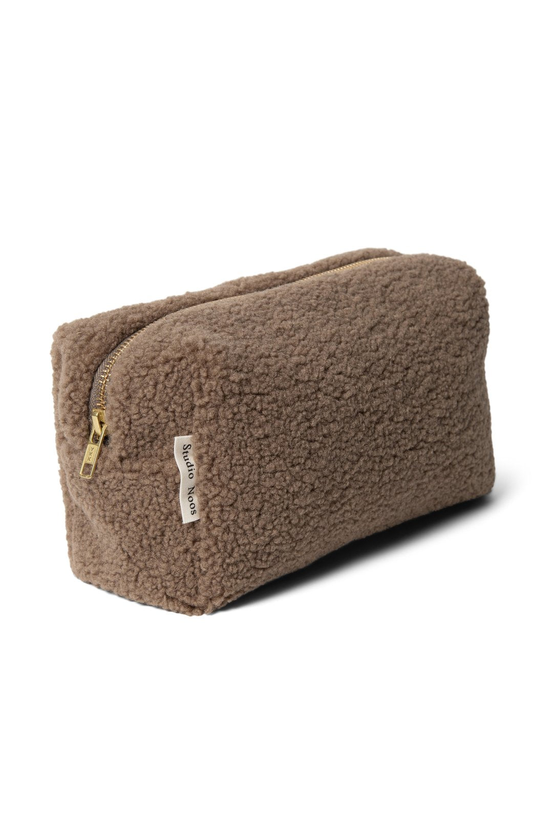 Brown teddy pouch with gold zip