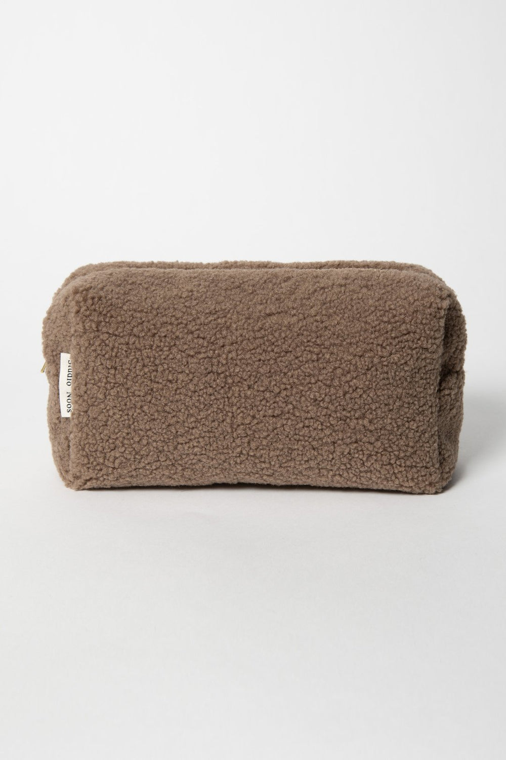 Brown teddy pouch with gold zip