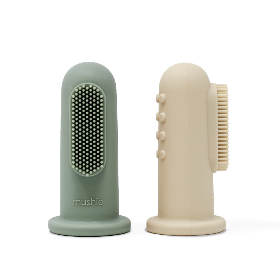 Green and beige baby  finger toothbrush