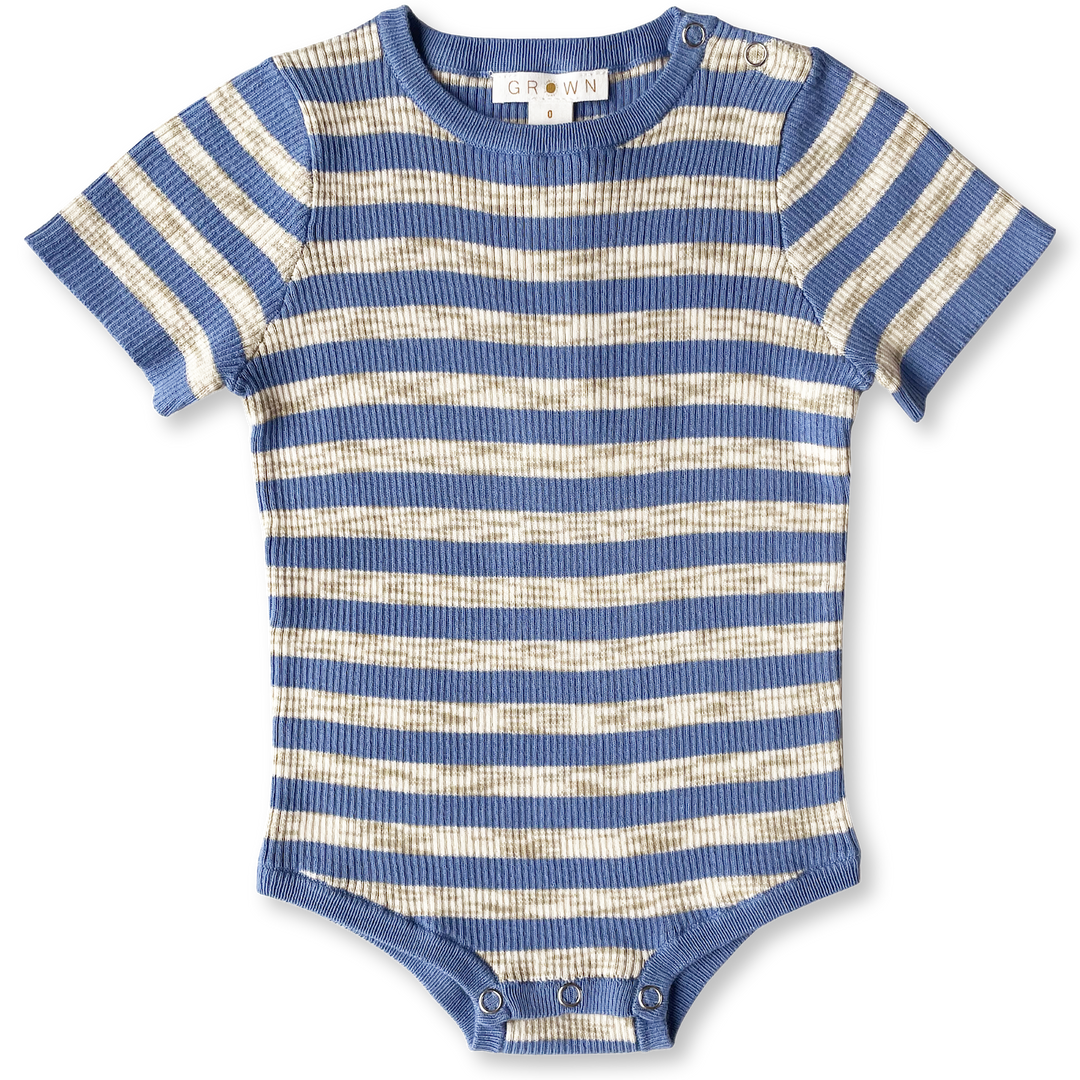Grown blue striped baby boy bodysuit romper